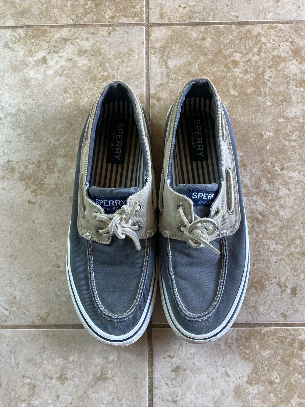 Sperry Men's Two-Tone Canvas Boat Shoes in Navy and Tan